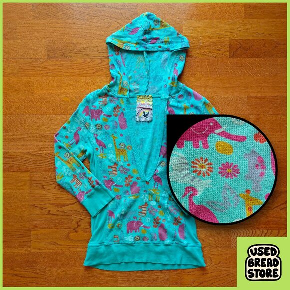 Vintage Y2K Hoodie Animal Print Crafty Couture Large Teal Cute Kawaii Barbiecore - Picture 1 of 4